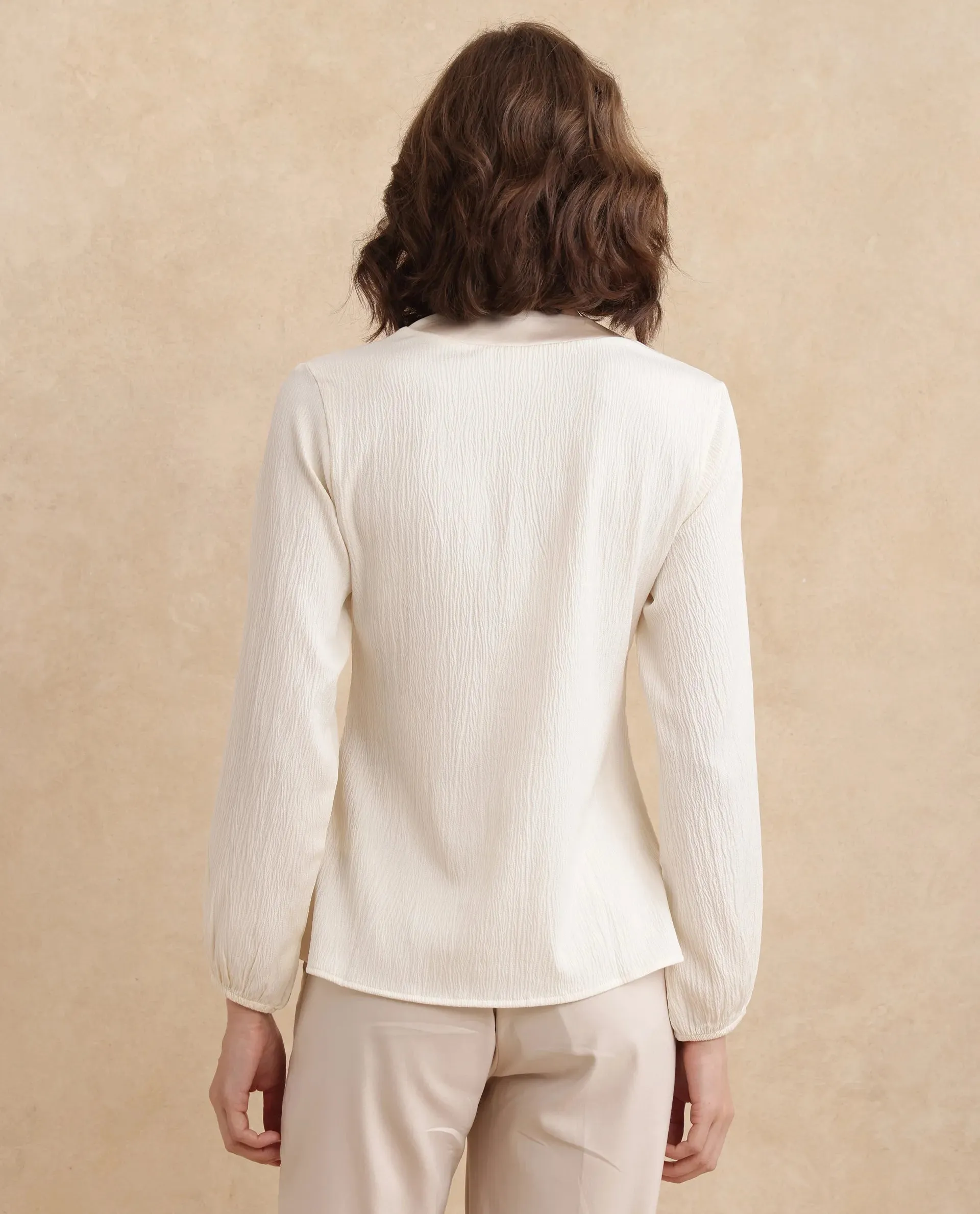 Rareism Women Boco Beige Full Sleeve V-Neck Regular Fit Plain Top