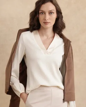Rareism Women Boco Beige Full Sleeve V-Neck Regular Fit Plain Top