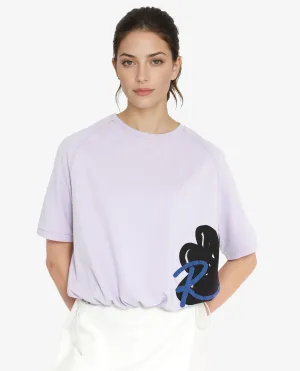 Rareism Women Marco Pastel Purple Cotton Lycra Fabric Short Sleeve Crew Neck Graphic Print T-Shirt