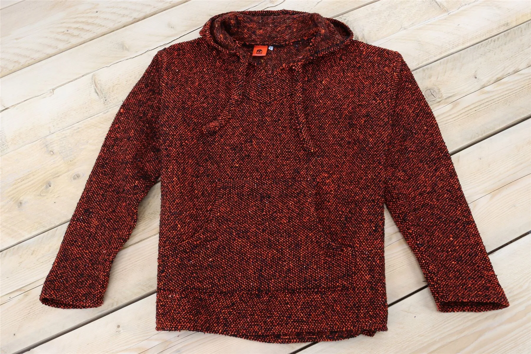 Recycled Mexican Baja Jerga Hoody - Orange Fleck