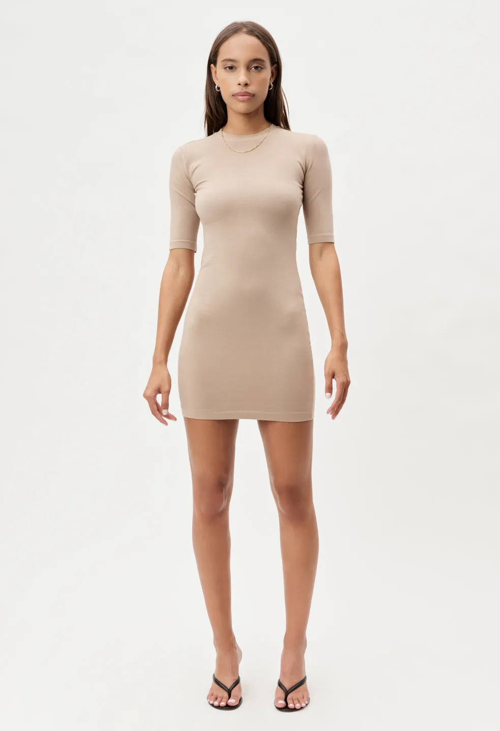 Stretch Sueded Cotton Mockneck Dress / Dusk