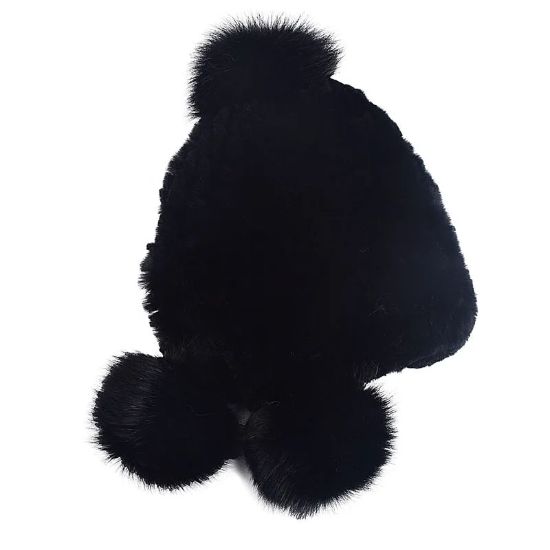 Women's ear protection fur hat in winter Rex rabbit hair knitting with fox hair three balls for warmth and thickening