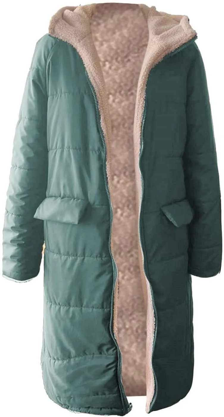 Womens Parka and Long Winter Jackets Double Faced Long Sleeve Hooded Down Jacket Womens Winter Jacket Women'S Winter